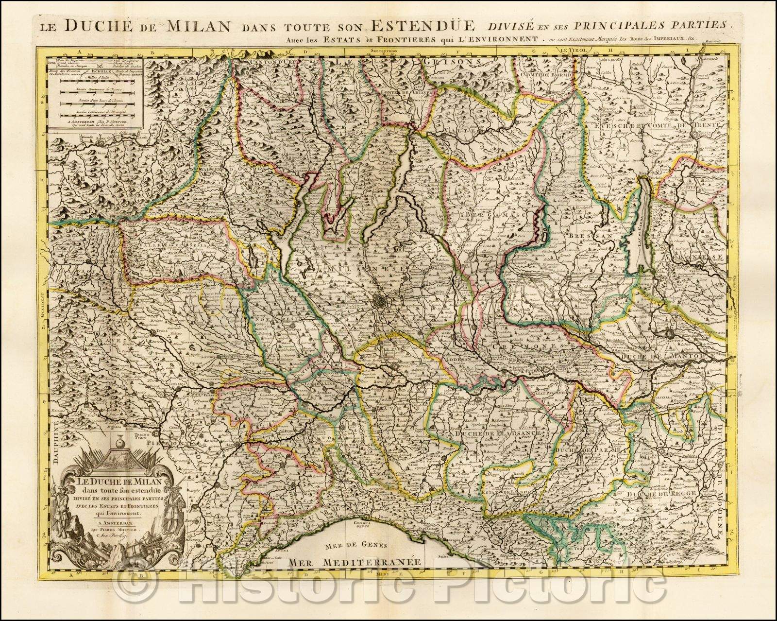 Historic Map - Le Duche de Milan dans son estendue Divise en ses Principales Parties avec, 1700 - Vintage Wall Art
