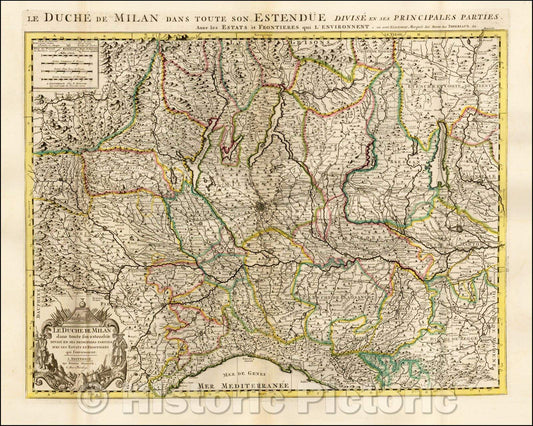 Historic Map - Le Duche de Milan dans son estendue Divise en ses Principales Parties avec, 1700 - Vintage Wall Art