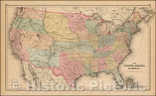 Historic Map - The United States of America, 1857, Joseph Hutchins Colton v2