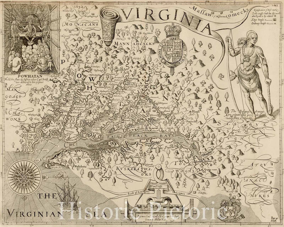 Virginia - John Smith's Discovery and Description, 1612 (1626 ca) Historical Map Print