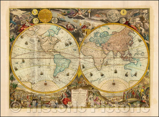 Historic Map - Mappe-Monde ou Carte Generale De La Terre Divisee En Deux Hemispheres, 1766, Louis Charles Desnos v2