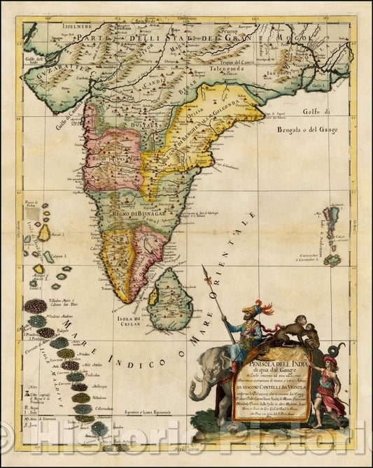 Historic Map - Penisola Dell India di qua dal Gange et Isole intorno ad essa adiacenti, 1683, Giacomo Giovanni Rossi v2