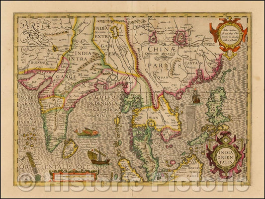 Historic Map - India Orientalis, 1610, Jodocus Hondius - Vintage Wall Art
