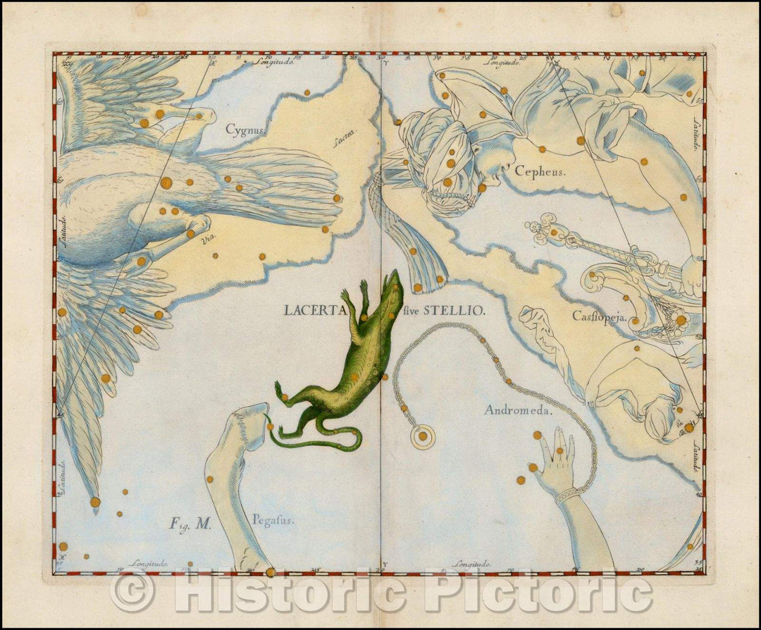 Historic Map - Lacerta sive Stellio/Johannes Hevelius's Chart of the constellation Lacerta sive Stellio, 1687, Johannes Hevelius - Vintage Wall Art