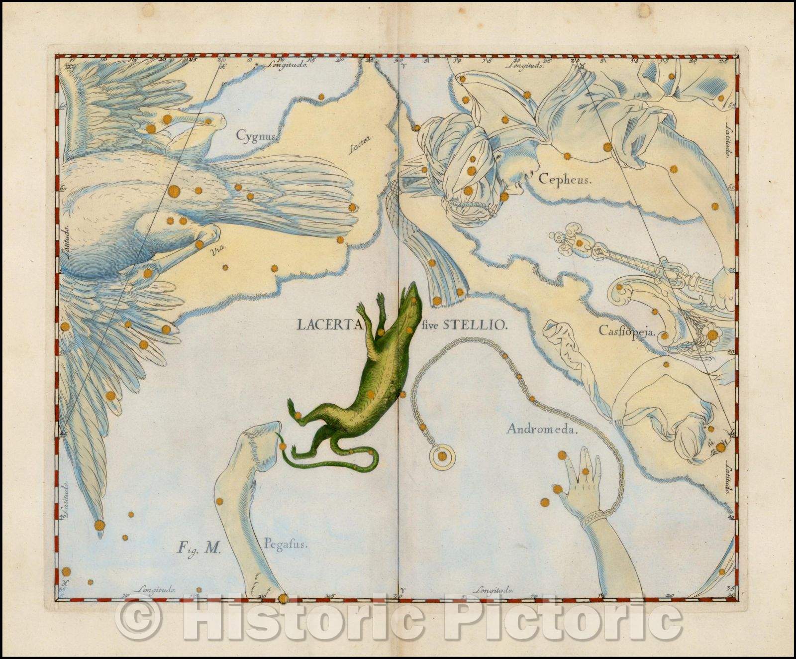 Historic Map - Lacerta sive Stellio/Johannes Hevelius's Chart of the constellation Lacerta sive Stellio, 1687, Johannes Hevelius - Vintage Wall Art