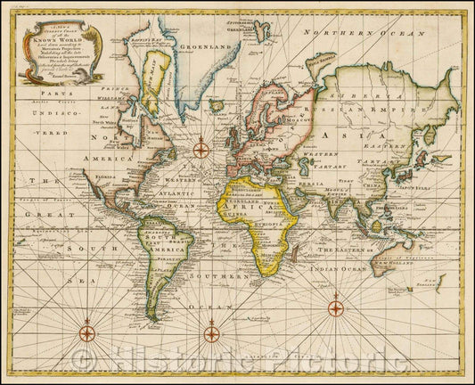 Historic Map - A New and Correct Chart of all the Known World Laid down according to Mercator's Projection, 1744, Emanuel Bowen v3