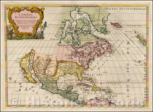 Historic Map - L'America Settentrionale/First edition of Rossi's Map of North America, 1677, Giacomo Giovanni Rossi - Vintage Wall Art