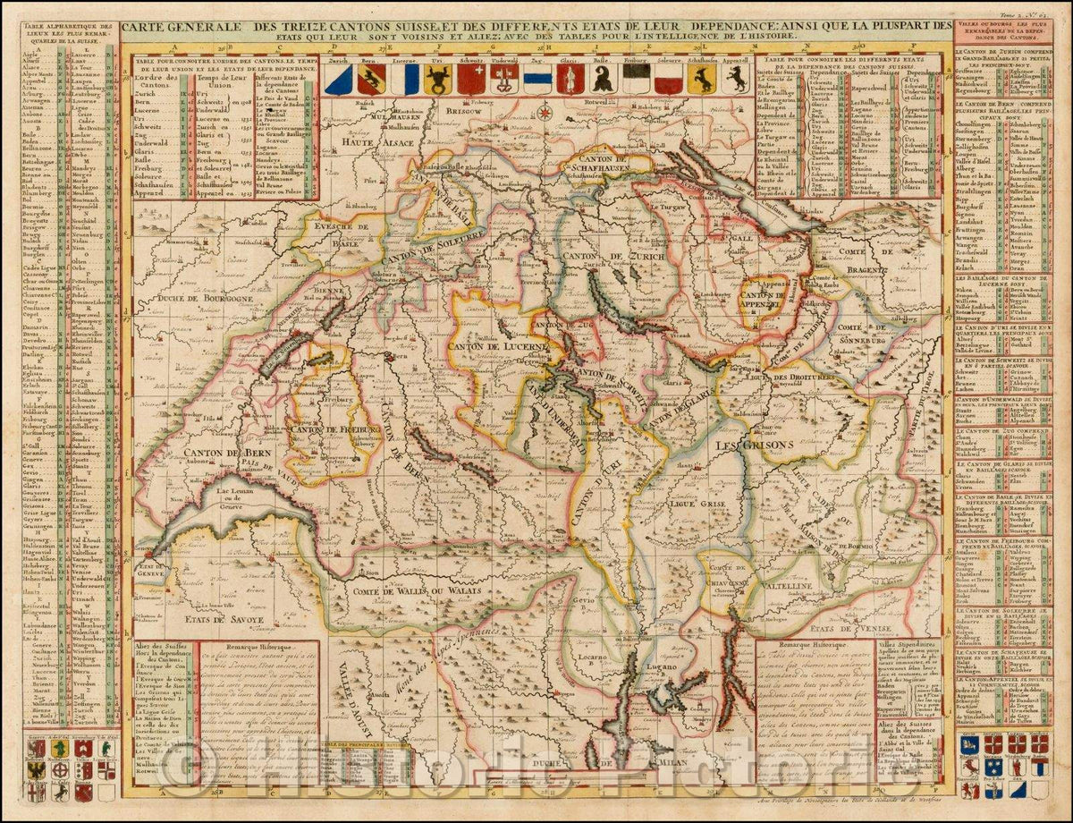 Historic Map - Carte Generale Des Treize Cantons Suisse et des Differents Etats De Leur Independence, 1719, Henri Chatelain v2
