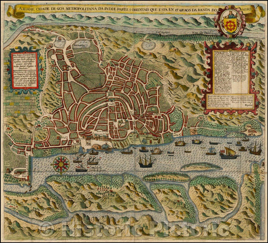 Historic Map - Ailhae Cidade de Goa Metropolitana da Indiae Partes Orientals que Esta en 15 Graos da Banda donorte. :: Goa in Portugal, 1613 - Vintage Wall Art