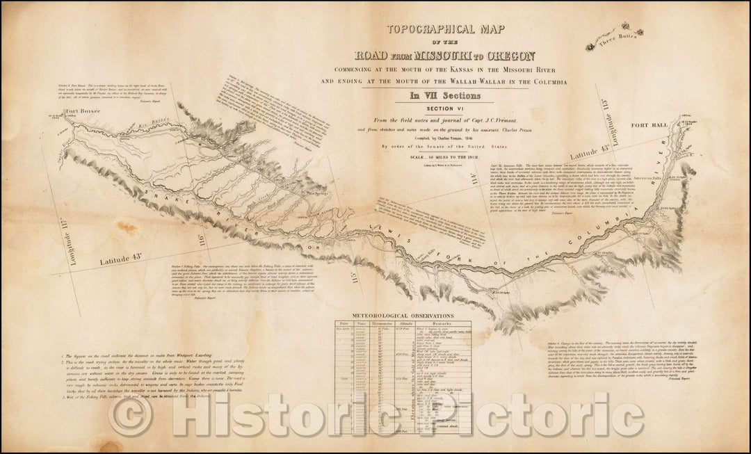 Historic Map - Topographical Map of the Road From Missouri To Oregon Commencing A The Mouth of the Kansas River In The Missouri River a, 1849 - Vintage Wall Art