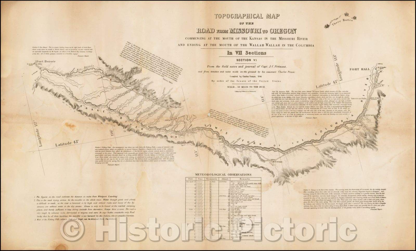 Historic Map - Topographical Map of the Road From Missouri To Oregon Commencing A The Mouth of the Kansas River In The Missouri River a, 1849 - Vintage Wall Art