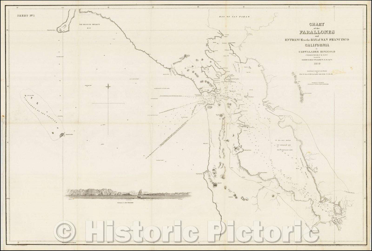 Historic Map - General Chart Embracing Surveys of the Farallones Entrance to the Bay of San Francisco, 1850, Cadwalader Ringgold v2