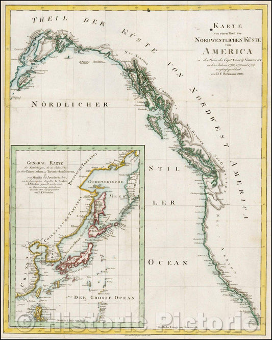 Historic Map - Karte von einem Theil der Nordwestlichen K?ste von America; zu der Reise d :: Northwest coast of America; to the journey of Capit. G, 1800 - Vintage Wall Art