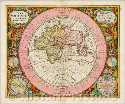 Historic Map - Hemisphaerium Orbis Antiqui Cumzonis Circulis et Situ Populorum Diverso, 1660, Andreas Cellarius v2