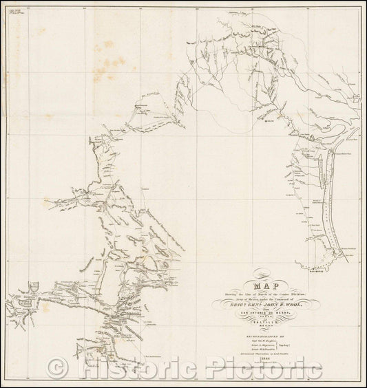 Historic Map - Map Showing the Line of March of the Centre Division, Army of Mexico, under the Command of Brigr. Genl. John E. Wool, 1849, United States GPO - Vintage Wall Art