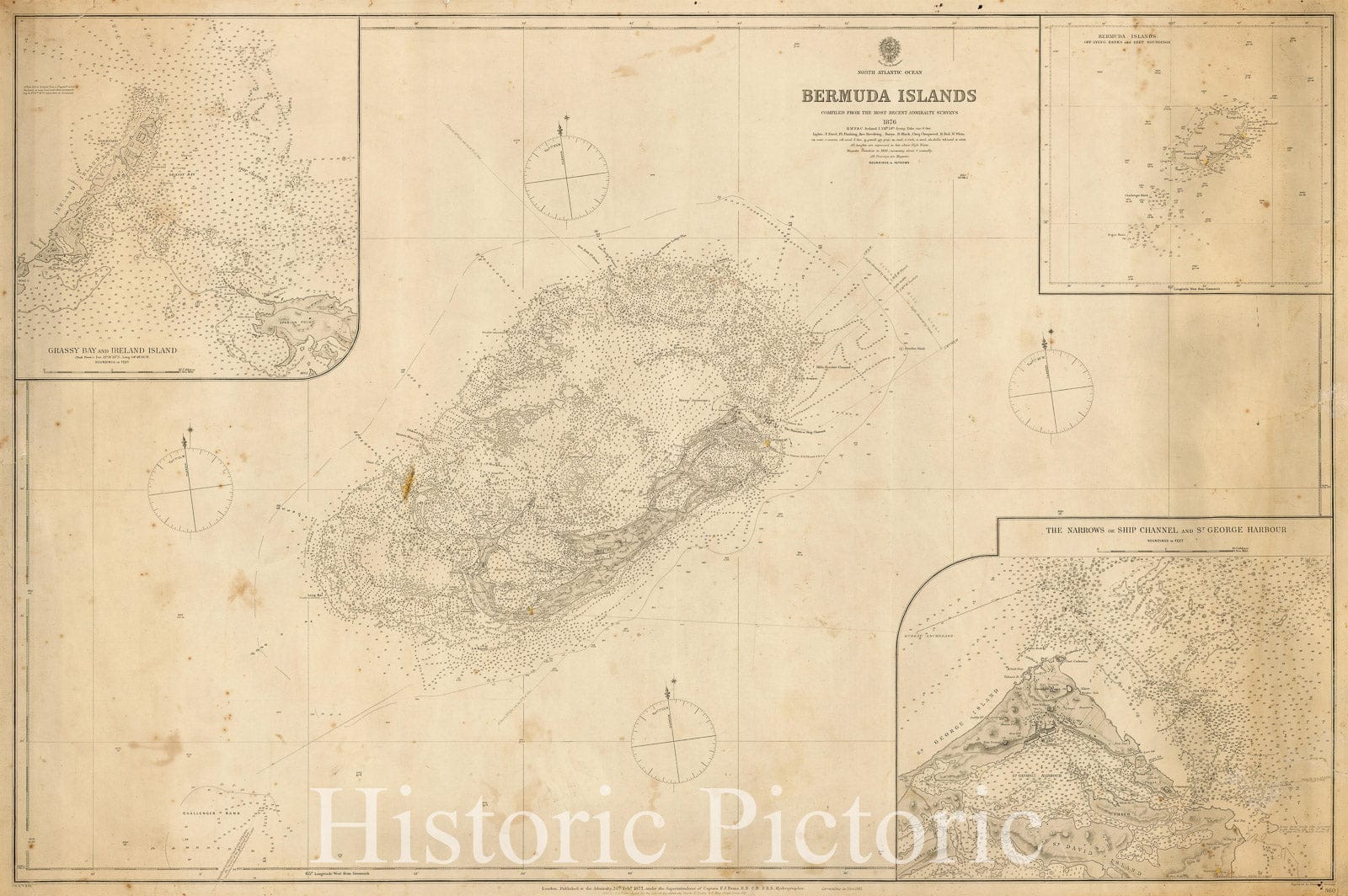 Bermuda Islands - Admiralty Chart, 1881 | Historical Nautical Map Print