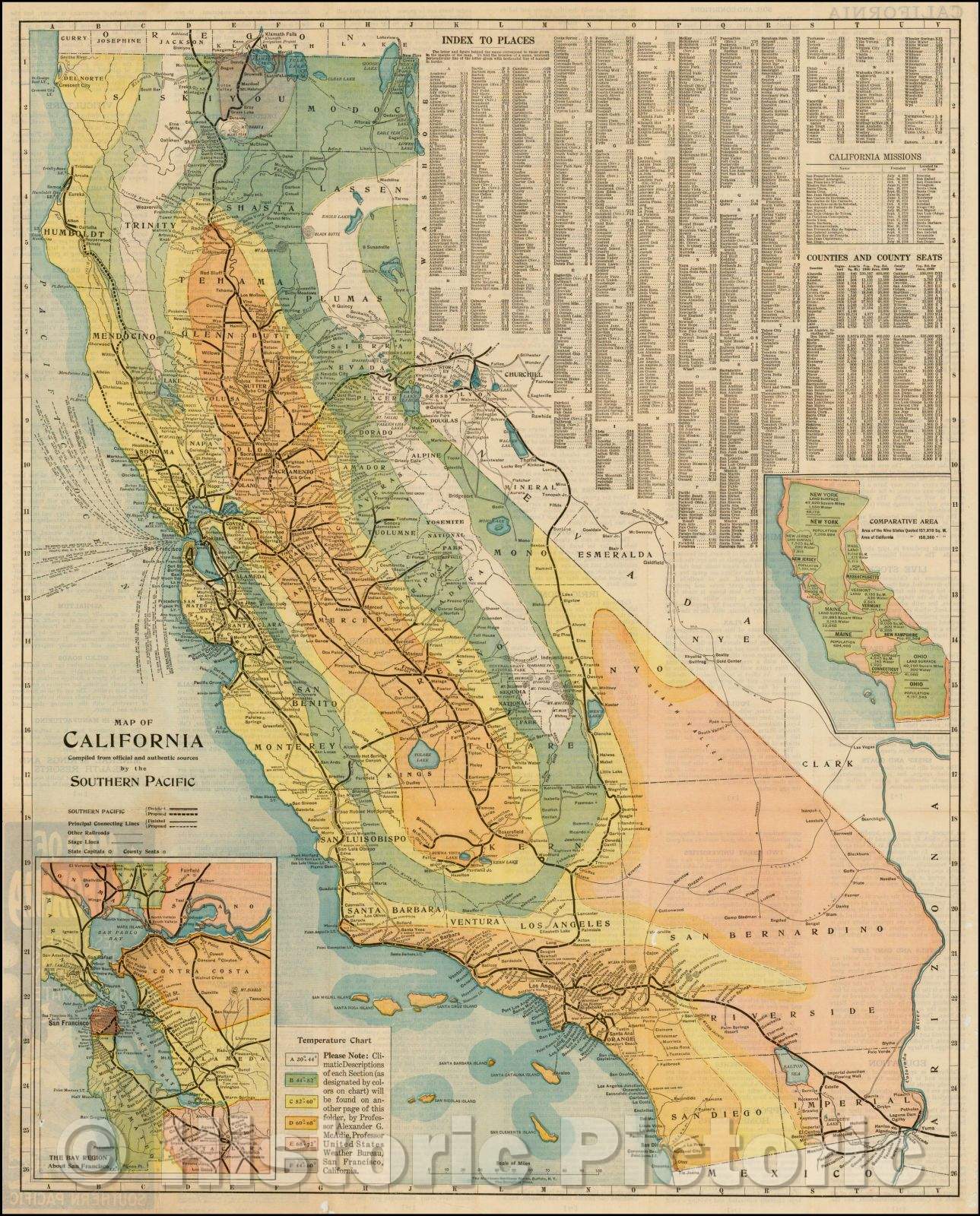 Historic Map - Map of California, 1911, Southern Pacific Railroad Company - Vintage Wall Art