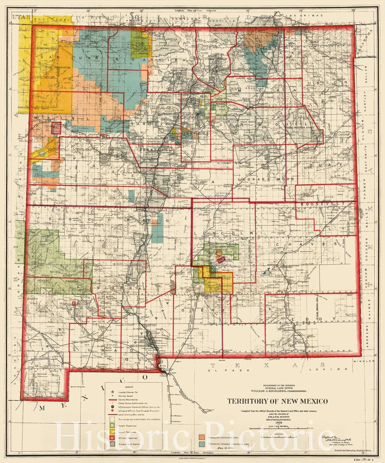 Historic Map - Territory of New Mexico, 1903, General Land Office - Vintage Wall Art
