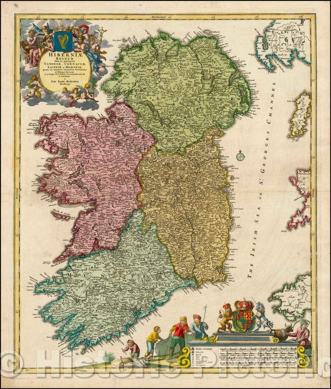 Historic Map - Hiberniae Regnum tam in praecipuas Ultoni? Connaci? Lageni? et Momoni? 1712, Johann Baptist Homann v4