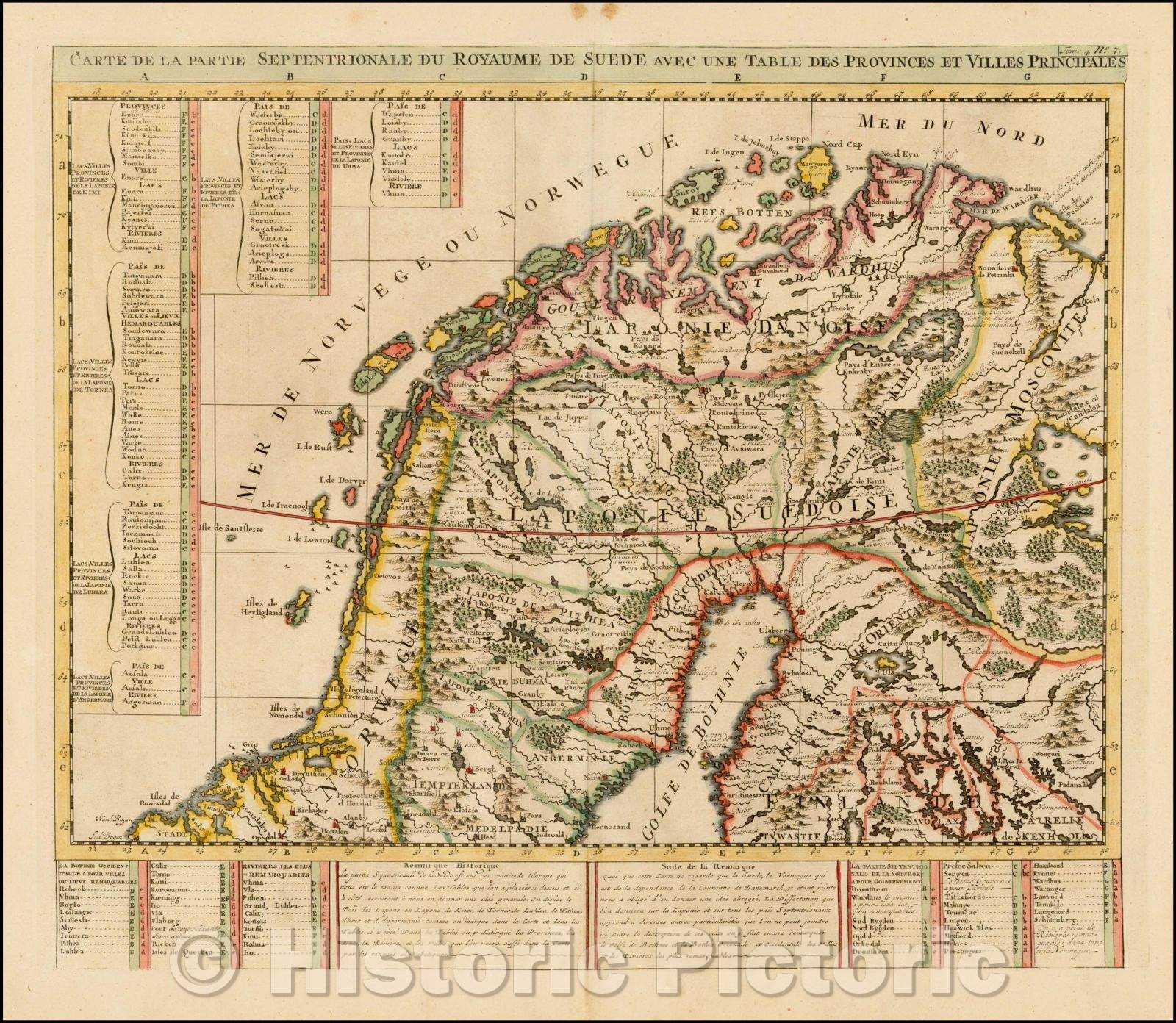 Historic Map - Carte De La Partie Septentrionale du Royaume de Suede avec une Table des Provinces et des Villes Principales, 1714, Henri Chatelain v2
