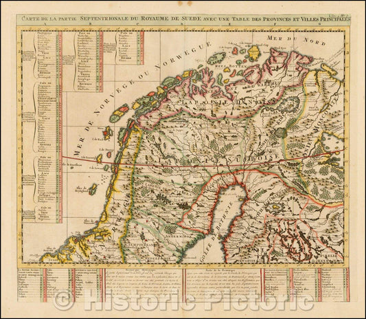 Historic Map - Carte De La Partie Septentrionale du Royaume de Suede avec une Table des Provinces et des Villes Principales, 1714, Henri Chatelain v2