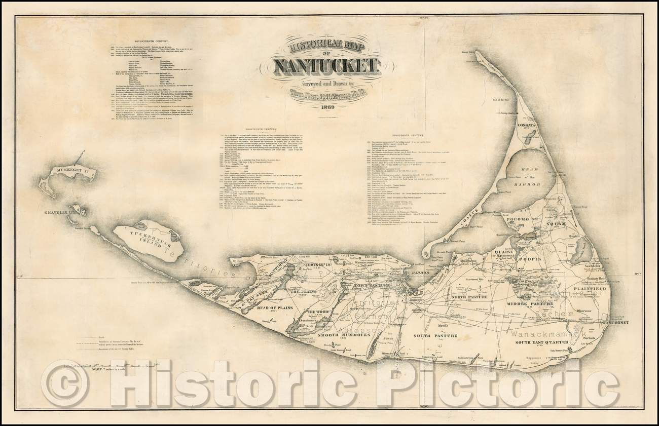 Historic Map - Historical Map of Nantucket. Surveyed and, 1886, F.C. Ewer - Vintage Wall Art