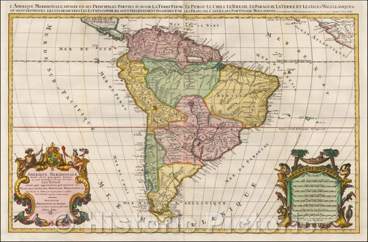 Historic Map - Amerique Meridionale divisee en ses Principales Parties, 1696, Alexis-Hubert Jaillot v2