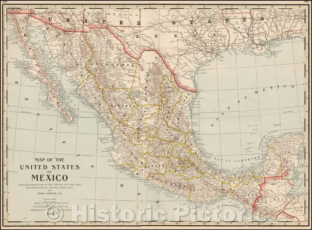 Historic Map - Map of the United States of Mexico, 1887, George F. Cram v2