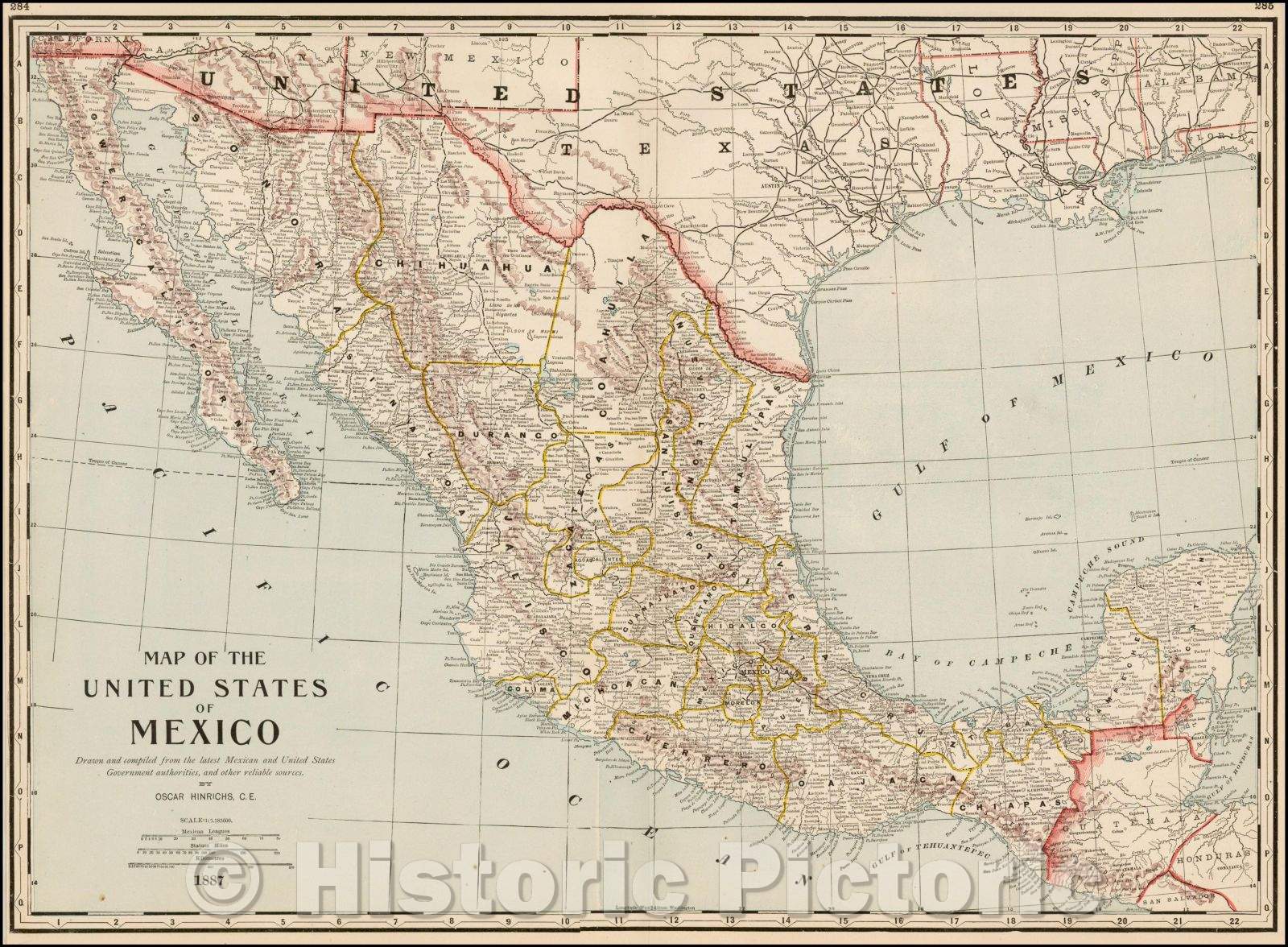 Historic Map - Map of the United States of Mexico, 1887, George F. Cram v2