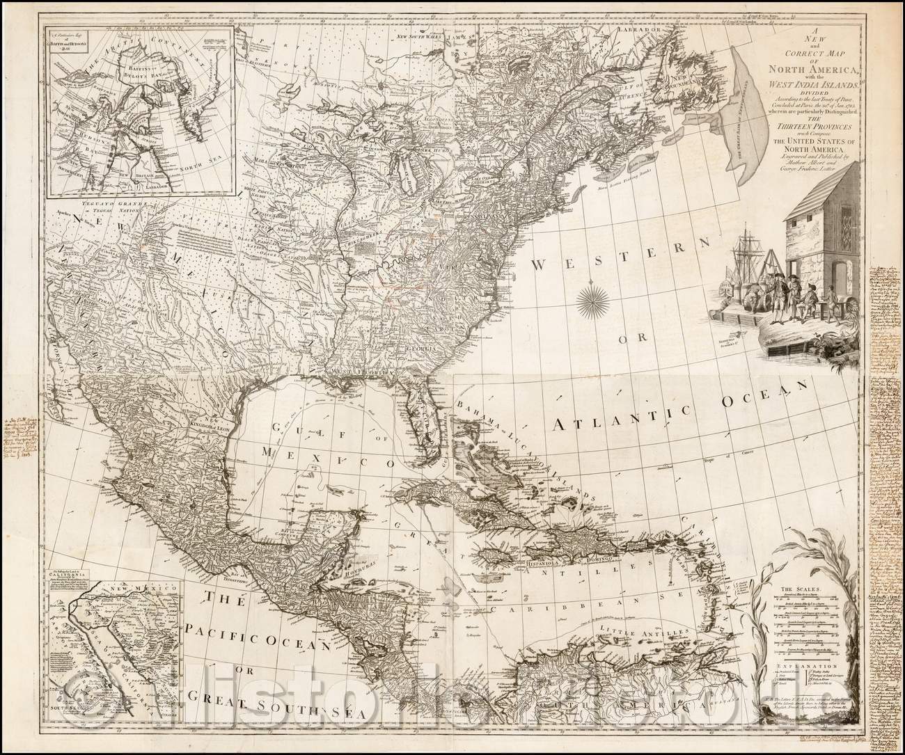 Historic Map - A New and Correct Map of North America with the West India Islands, Divided According to the Last Treaty of Peace, 1784, Tobias Conrad Lotter - Vintage Wall Art
