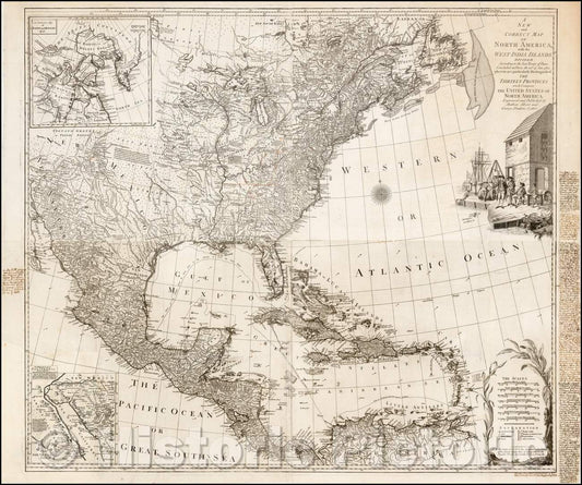 Historic Map - A New and Correct Map of North America with the West India Islands, Divided According to the Last Treaty of Peace, 1784, Tobias Conrad Lotter - Vintage Wall Art