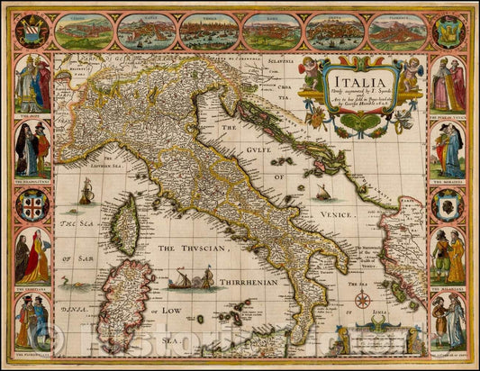 Historic Map - Italia Newly augmented, 1626, John Speed - Vintage Wall Art
