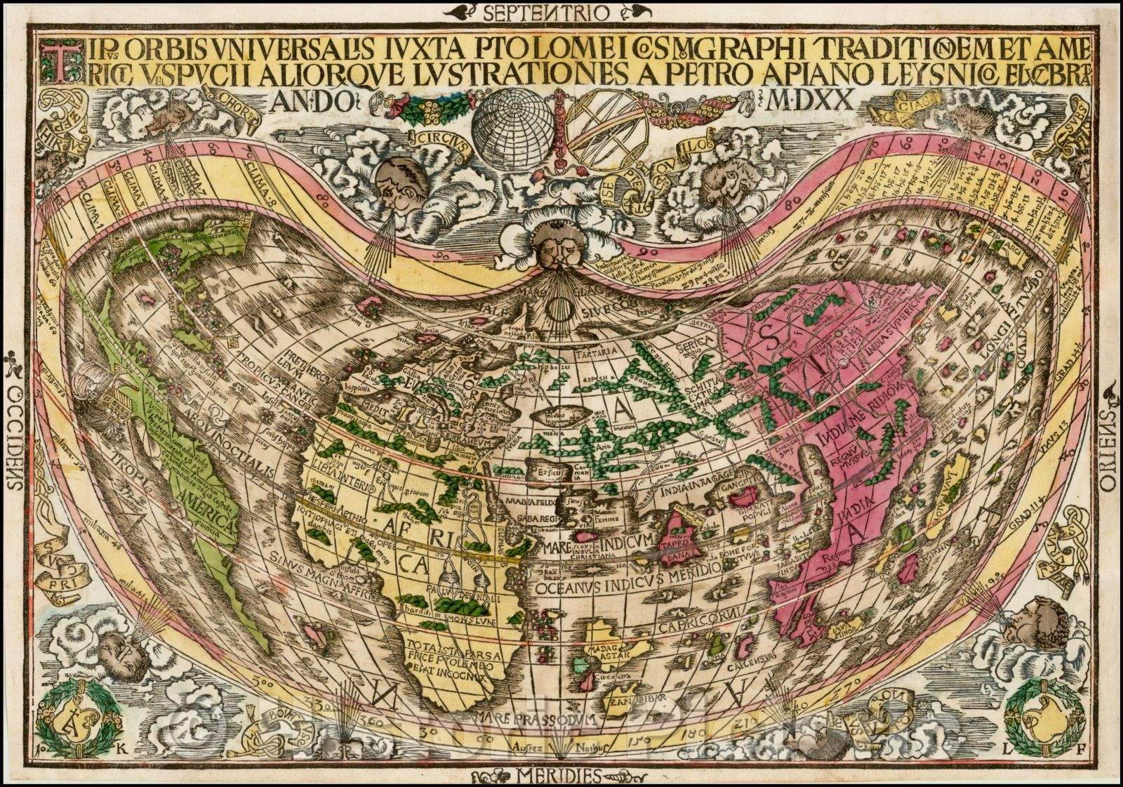 Historic Map - Tipus Orbis Universalis iuxta Ptolemei Cosmographi Traditionem et Americi Vespucii Aliorque Lustrationes a Petro Apiano Leysnico Elucbrat, 1520 v2
