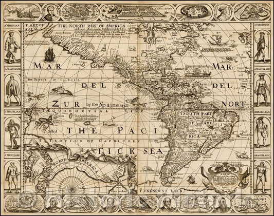 Historic Map - A New, Plaine and Exact Map of America: described, 1658, Robert Walton - Vintage Wall Art