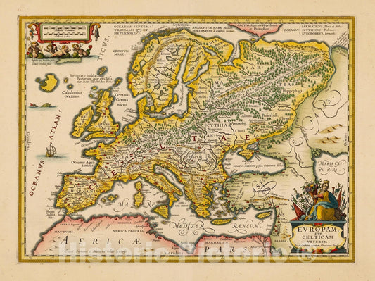 Historic Map - Europam sive Celticam Veterem Sic describere conabar Abarhamus Ortelius/Mercator-Hondius Map of Celtic Europe, 1640, Jan Jansson - Vintage Wall Art