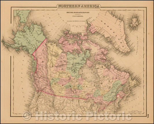 Historic Map - Northern America. British, Russian & Danish Possessions in North America, 1858, Joseph Hutchins Colton v2