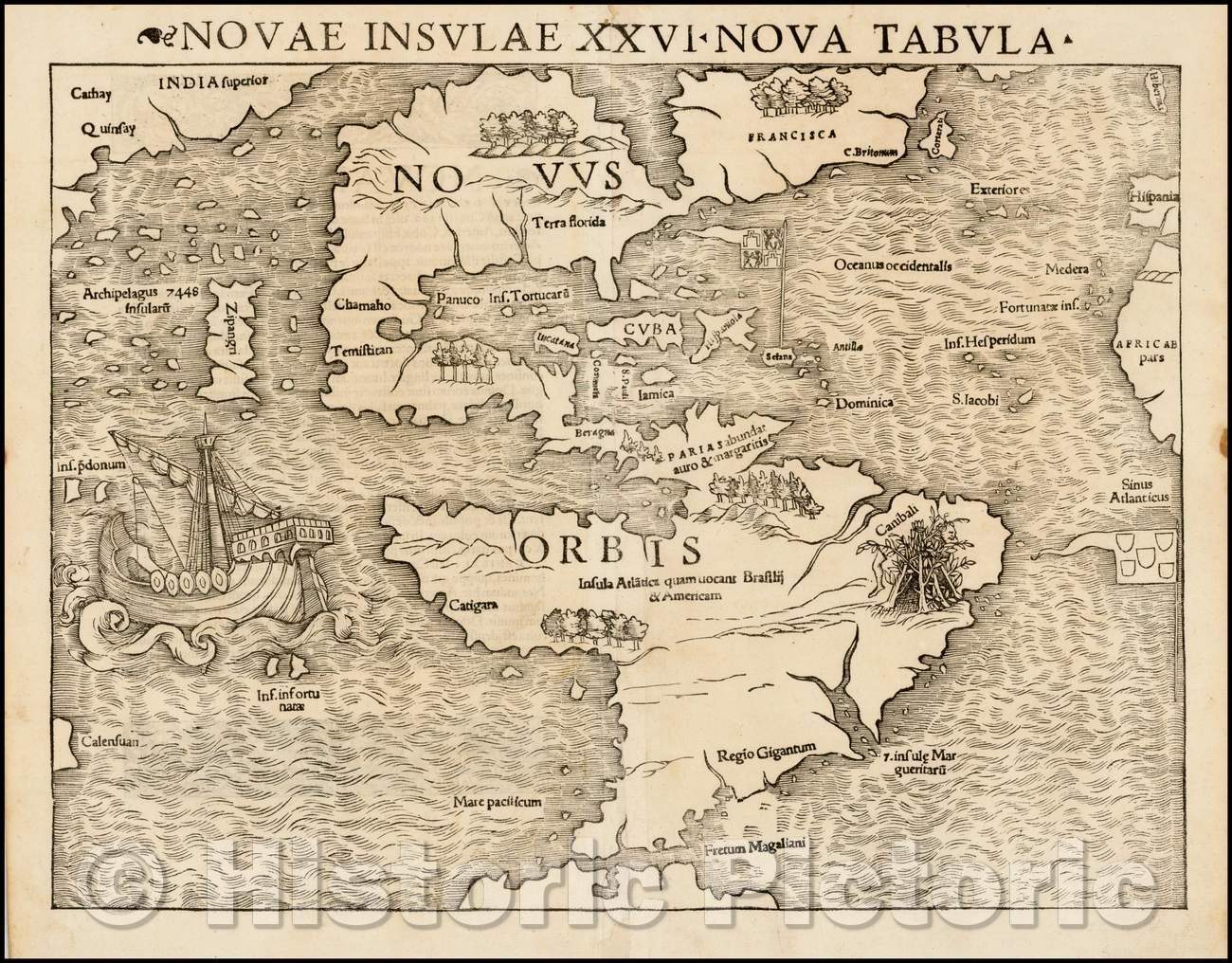 Historic Map - Novae Insulae XXVI Nova Tabula [Rare 2nd State of first map of America]/26 New Island and Nova [Rare 2nd State of first map of America], 1544 - Vintage Wall Art