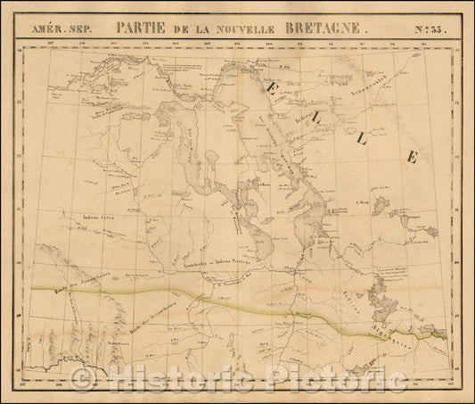 Historic Map - Amer. Sep. No. 33. Partie De La Nouvelle Bretagne (Upper Missouri River, Lake Winnepeg, Lake of the Woods and Saskatehawan River], 1825 - Vintage Wall Art