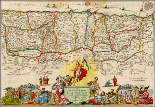 Historic Map - Het Beloofde Landt Canaan doorwandelt van onsen Saligmaker Jesus Christus neffens zyne Apostelen. :: Holy Land, Christ and the Apostles, 1740 - Vintage Wall Art