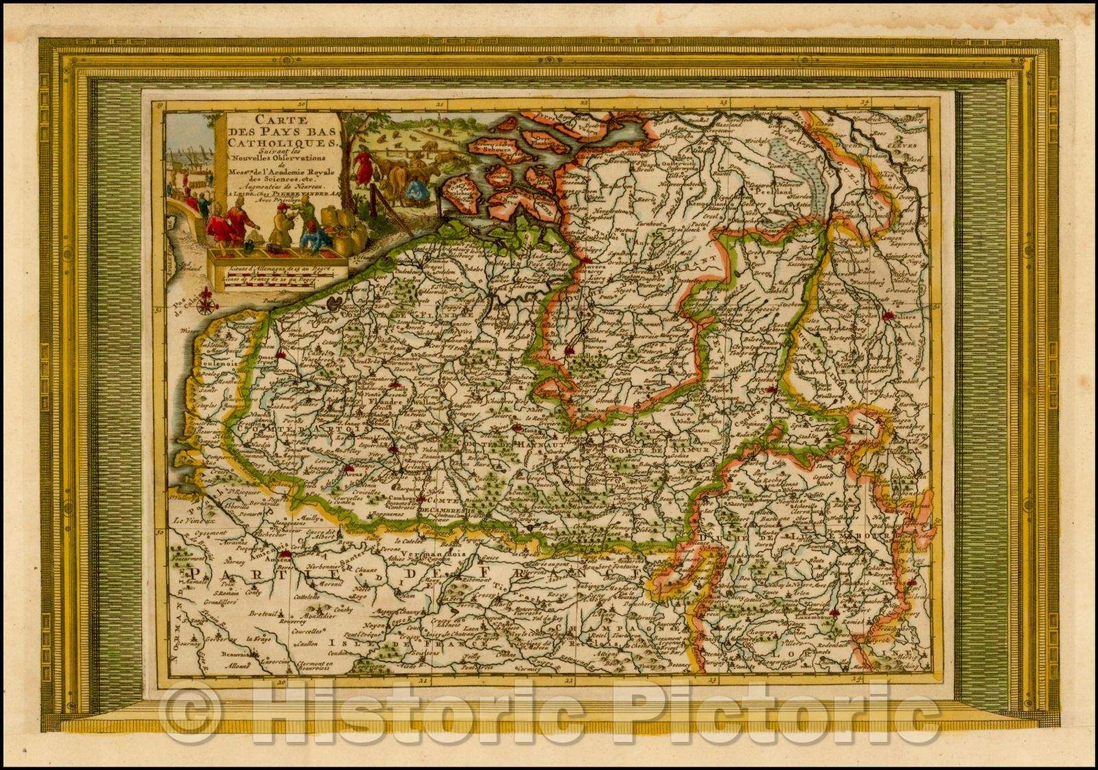 Historic Map - Carte Des Pays Bas Catholiques Suivant les Nouvelles Observations/Vander Aa's Map of Belgium, 1700, Pieter van der Aa - Vintage Wall Art