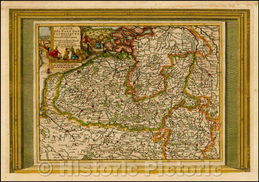 Historic Map - Carte Des Pays Bas Catholiques Suivant les Nouvelles Observations/Vander Aa's Map of Belgium, 1700, Pieter van der Aa - Vintage Wall Art