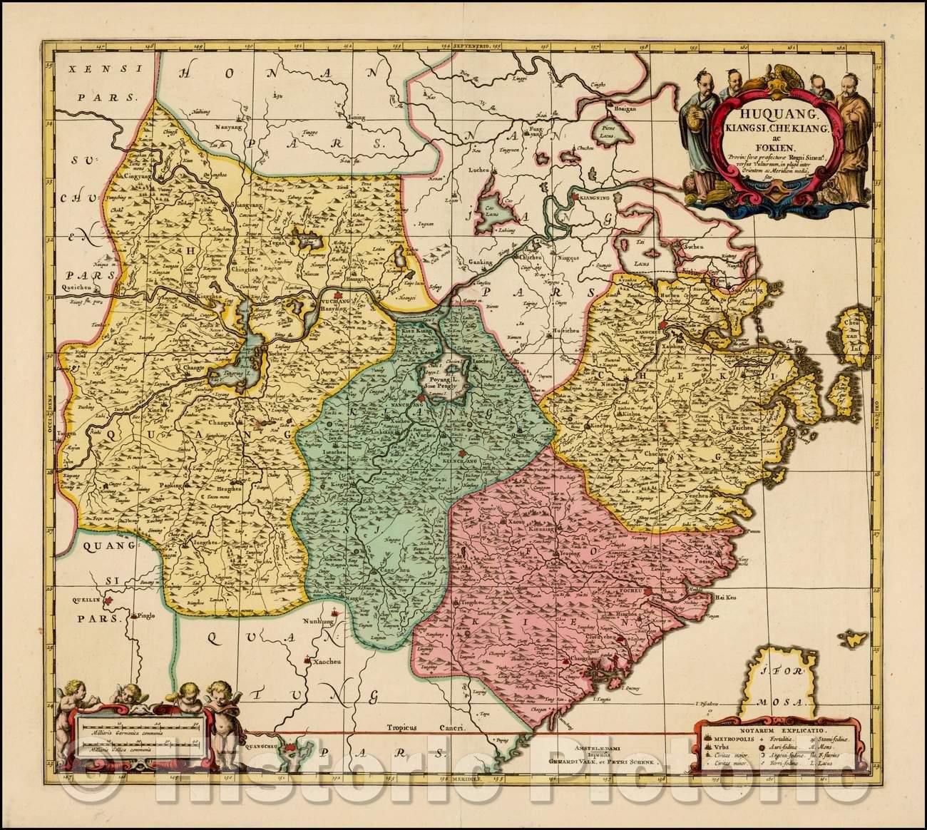 Historic Map - Huquang, Kiangsi, Che Kiang, ac Fokien, Provin: sivae Praefecturae Regni Sinens, 1700, Gerard Valk - Vintage Wall Art