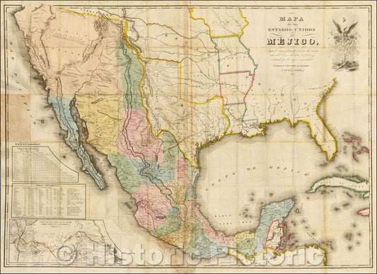 Historic Map - Mapa de los Estados Unidos de M?ico, seg?n lo organizado y definido por las varias actas del Congreso de dicha Rep?blica, 1847 - Vintage Wall Art