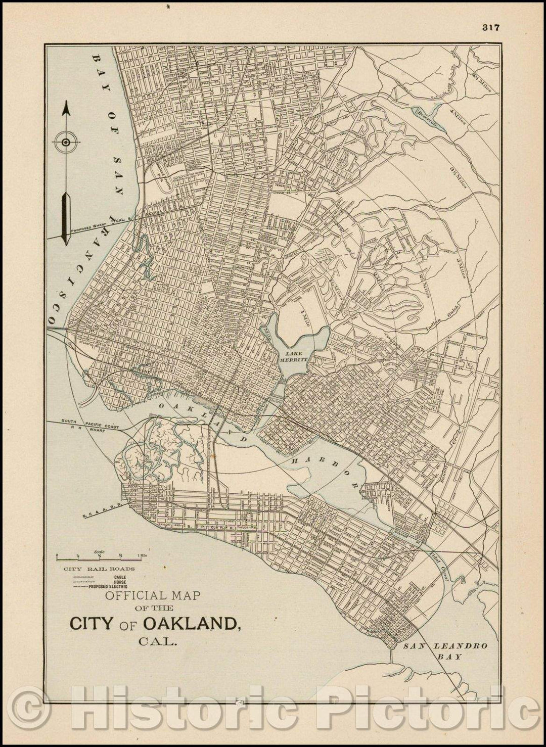 Historic Map - Official Map of The City of Oakland Cal, 1893, George F. Cram - Vintage Wall Art
