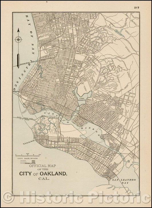 Historic Map - Official Map of The City of Oakland Cal, 1893, George F. Cram - Vintage Wall Art