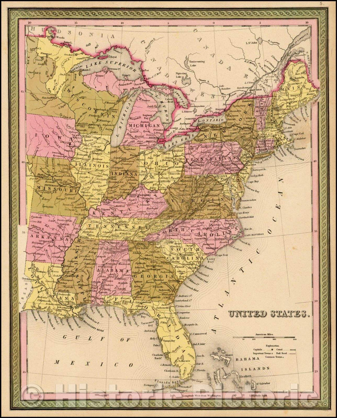 Historic Map - United States, 1849, Samuel Augustus Mitchell - Vintage Wall Art