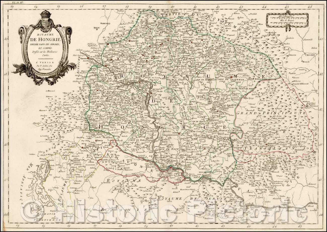 Historic Map - Royaume de Hongrie Divisee Dans Ces Cercles et Comtes, 1784, Paolo Santini v1