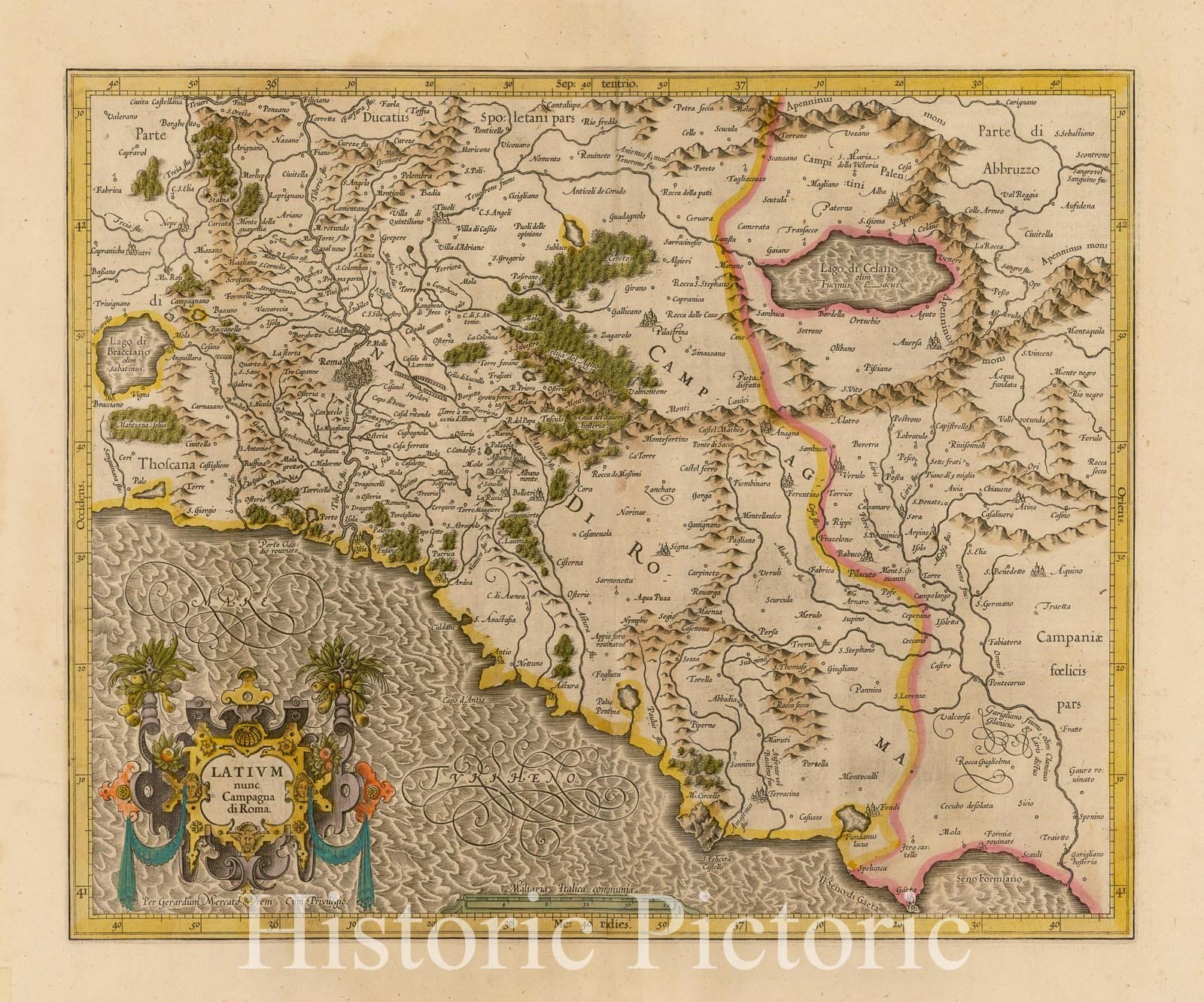 Historic Map - Latium nunc Campagna di Roma, 1619, Gerard Mercator v2
