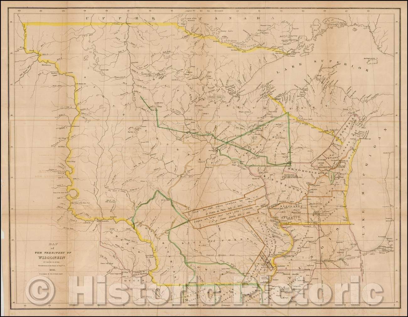 Historic Map - Map of the Territory of Wisconsin. (1st Map Wisconsin), 1836, David Hugh Burr - Vintage Wall Art