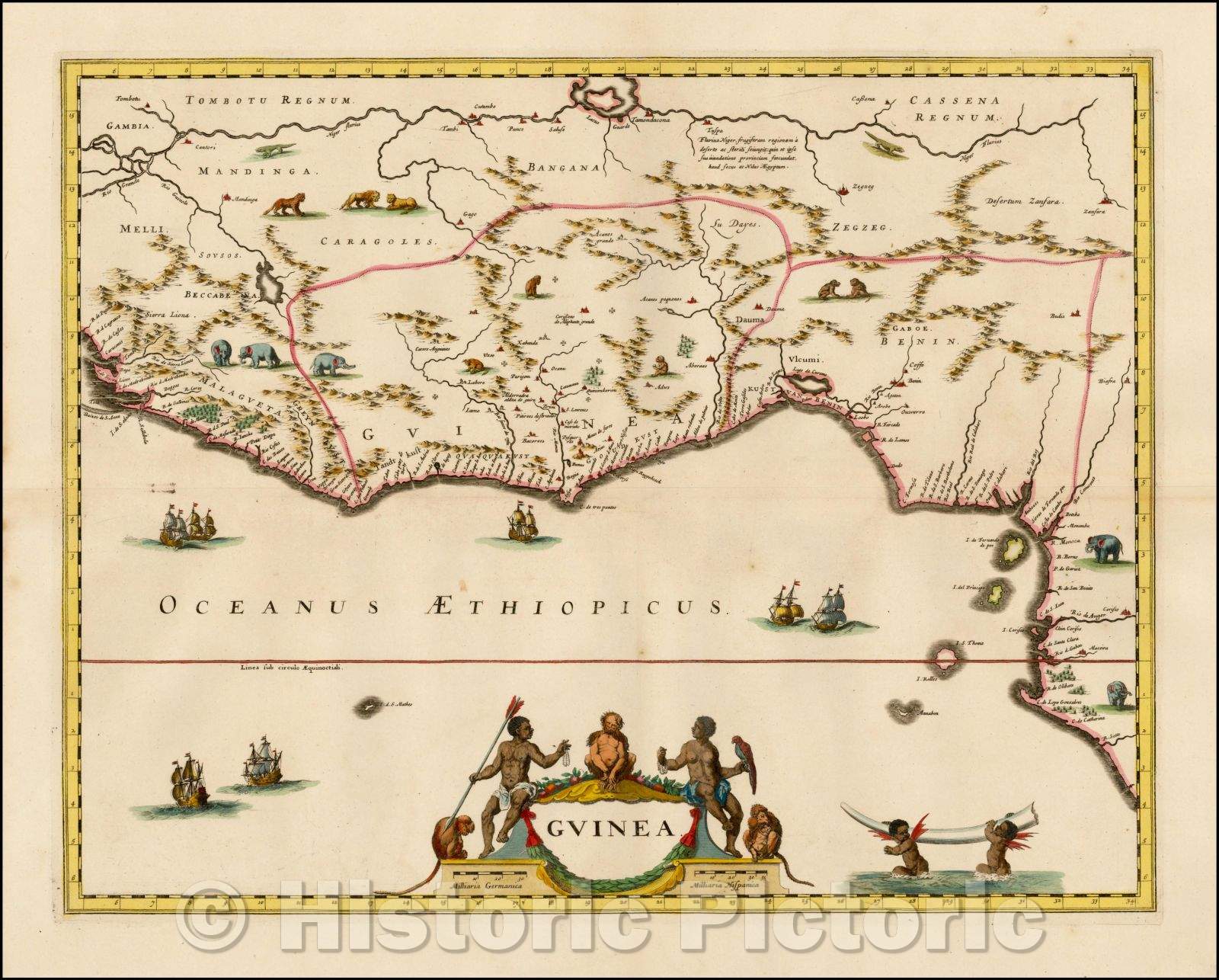 Historic Map - Guinea, 1695, Peter Schenk - Vintage Wall Art